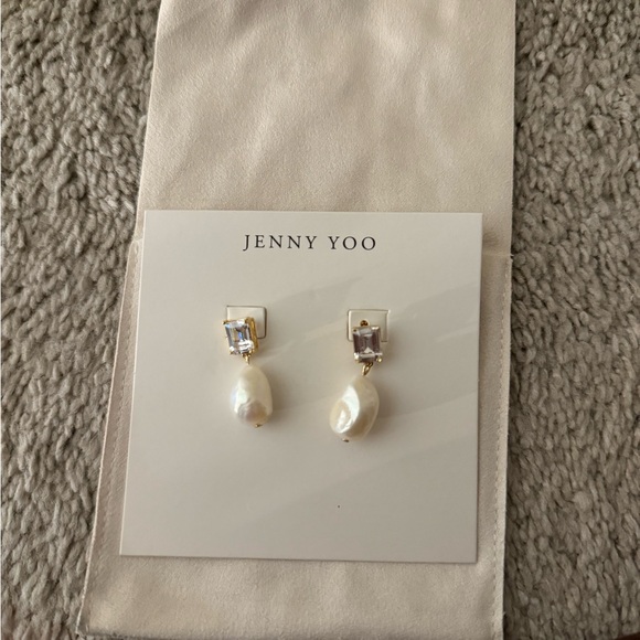 Jenny Yoo Vivian CZ + Pearl Drop Earring - Picture 5 of 7